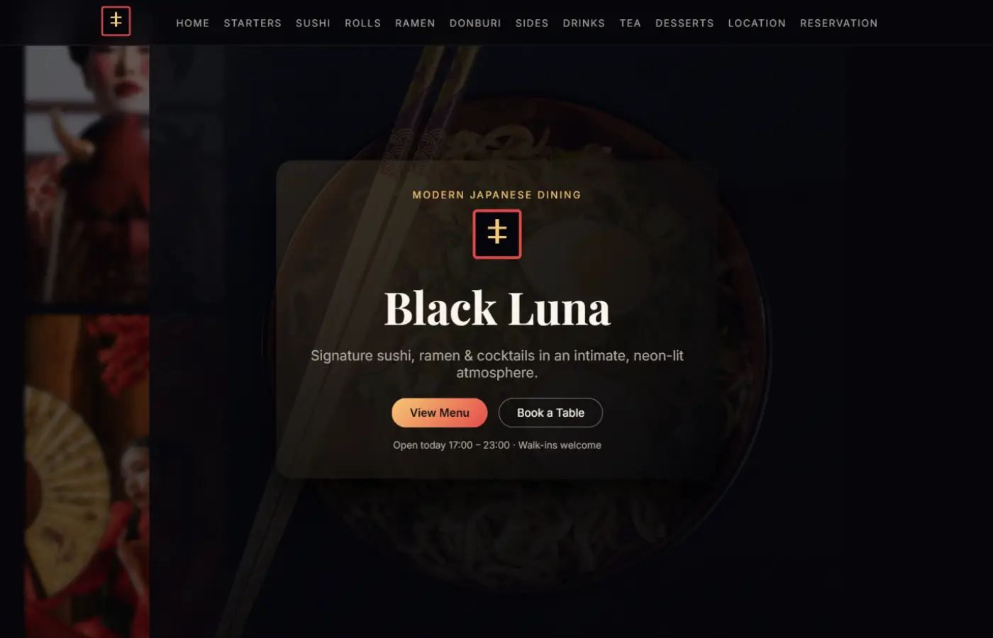 Black Luna Restaurant - desktop preview