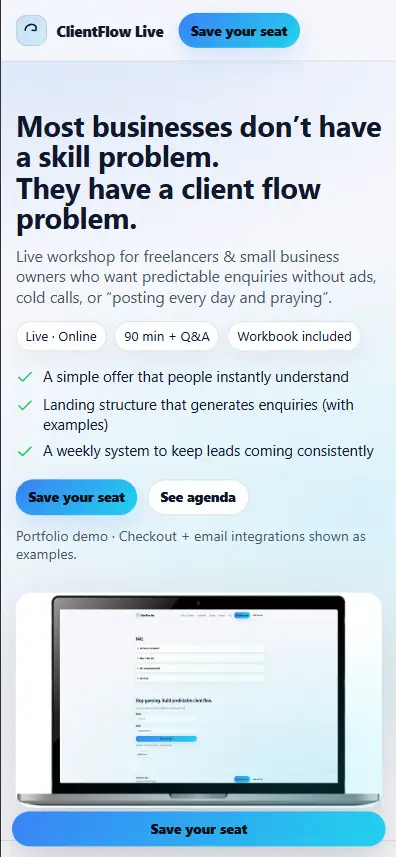 Webinar Landing - mobile preview
